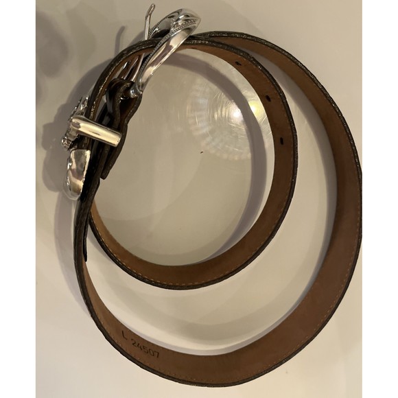 Brighton Ladies L 24507 Croc Alligator Stamp Sz LG  Brown & Silver Leather Belt - Picture 3 of 10